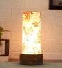 Red Floral Cotton Fabric Shade Table Lamp With Wood Base