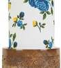 Blue Floral Cotton Fabric Shade Table Lamp With Wood Base