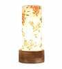 Red Floral Cotton Fabric Shade Table Lamp With Wood Base