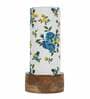 Blue Floral Cotton Fabric Shade Table Lamp With Wood Base