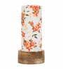 Red Floral Cotton Fabric Shade Table Lamp With Wood Base