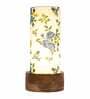 Blue Floral Cotton Fabric Shade Table Lamp With Wood Base
