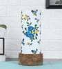 Blue Floral Cotton Fabric Shade Table Lamp With Wood Base