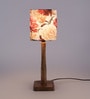 Red Fabric Shade Table Lamp with Brown Base