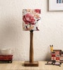 Red Fabric Shade Table Lamp with Brown Base