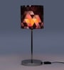 Red Fabric Shade Table Lamp With Silver Base