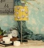 Yellow Fabric Shade Table Lamp With Silver Base