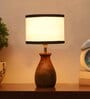 Multicolour Cotton Table Lamp With Wood Base