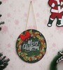 Multicolour Engineered Wood Merry Christmas Printed Wooden Door Wall Hanging