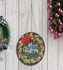 Multicolour Engineered Wood Merry Christmas Printed Wooden Door Wall Hanging