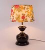 Multicolour Fabric Shade Table Lamp With Brown Base