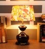 Multicolour Fabric Shade Table Lamp With Brown Base