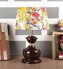 Multicolour Fabric Shade Table Lamp With Brown Base