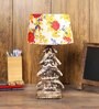 Genevieve Multicolour Fabric Shade Table Lamp With Mango wood Base