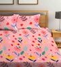 Pink Floral 210 TC Polycotton 1 Double Bedsheet with 2 Pillow Covers