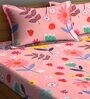 Pink Floral 210 TC Polycotton 1 Double Bedsheet with 2 Pillow Covers