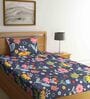 Blue Floral 210 TC Poly Cotton 1 Single Bedhseet with 1 Pillow Cover