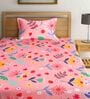 Pink Floral 210 TC Poly Cotton 1 Single Bedhseet with 1 Pillow Cover