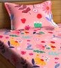 Pink Floral 210 TC Poly Cotton 1 Single Bedhseet with 1 Pillow Cover
