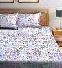 Purple Floral 210 TC Polycotton 1 Double Bedsheet with 2 Pillow Covers