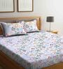 Purple Floral 210 TC Polycotton 1 Double Bedsheet with 2 Pillow Covers
