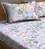 Purple Floral 210 TC Polycotton 1 Double Bedsheet with 2 Pillow Covers