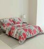 Red and White Floral 180 TC Cotton Queen Sized Double Bedsheet with 2 Pillow Covers