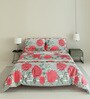 Red and White Floral 180 TC Cotton Queen Sized Double Bedsheet with 2 Pillow Covers