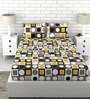 Black Geometric 200 TC Cotton Queen Size Double Bedsheet with 2 Pillow Covers