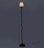 White Glass Shade Floor Lamp with Black Base