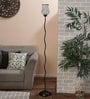 White Glass Shade Floor Lamp with Black Base