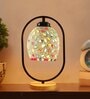 Multicolour Glass Table Lamp With Wood Base