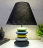 MultiColour Handpainted and hancarved Distress wooden stone finish Table lamp in with handpainted fabric shade