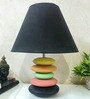 MultiColour Handpainted and hancarved Distress wooden stone finish Table lamp in with handpainted fabric shade