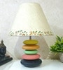 MultiColour Handpainted and hancarved Distress wooden stone finish Table lamp in with handpainted fabric shade
