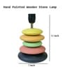 MultiColour Handpainted and hancarved Distress wooden stone finish Table lamp in with handpainted fabric shade