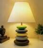 MultiColour Handpainted and hancarved Distress wooden stone finish Table lamp in with handpainted fabric shade