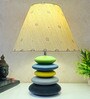 MultiColour Handpainted and hancarved Distress wooden stone finish Table lamp in with handpainted fabric shade