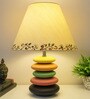 MultiColour Handpainted and hancarved Distress wooden stone finish Table lamp in with handpainted fabric shade