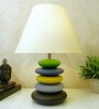 MultiColour Handpainted and hancarved Distress wooden stone finish Table lamp in with handpainted fabric shade