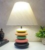 MultiColour Handpainted and hancarved Distress wooden stone finish Table lamp in with handpainted fabric shade