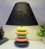 MultiColour Handpainted and hancarved Distress wooden stone finish Table lamp in with handpainted fabric shade