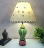 MultiColour Handpainted and hancarved Distress wooden Table lamp in Vaase handcarved design with handpainted fabric shade