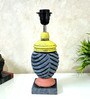 MultiColour Handpainted and hancarved Distress wooden Table lamp in Vaase handcarved design with handpainted fabric shade