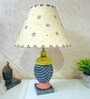 MultiColour Handpainted and hancarved Distress wooden Table lamp in Vaase handcarved design with handpainted fabric shade