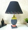 MultiColour Handpainted and hancarved Distress wooden Table lamp in Vaase handcarved design with handpainted fabric shade