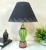 MultiColour Handpainted and hancarved Distress wooden Table lamp in Vaase handcarved design with handpainted fabric shade