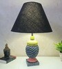 MultiColour Handpainted and hancarved Distress wooden Table lamp in Vaase handcarved design with handpainted fabric shade
