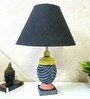 MultiColour Handpainted and hancarved Distress wooden Table lamp in Vaase handcarved design with handpainted fabric shade