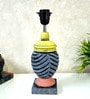 MultiColour Handpainted and hancarved Distress wooden Table lamp in Vaase handcarved design with handpainted fabric shade